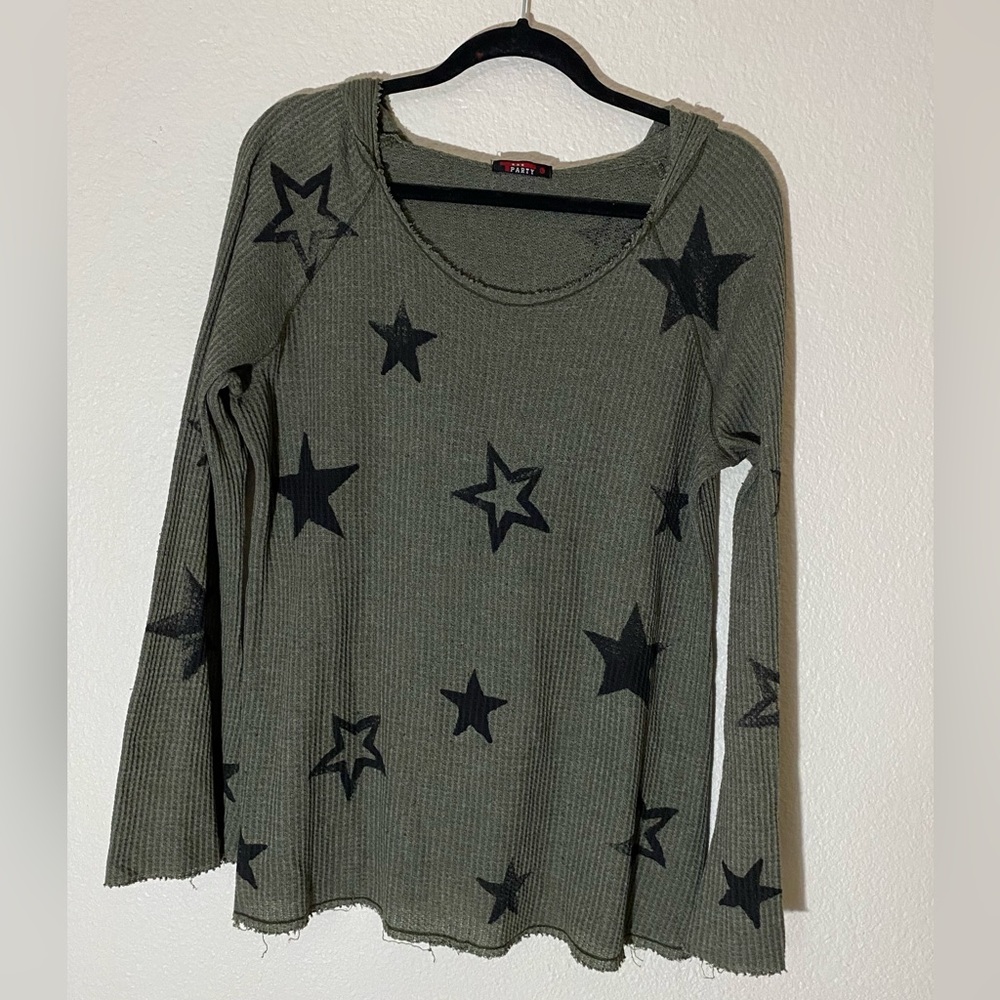 Olive green star waffle top